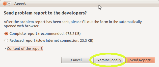 Apport crash detail dialog Apport crash detail dialog